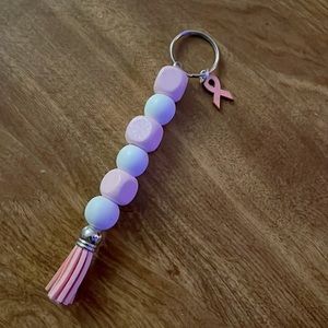 Breast Cancer Awareness Beaded Keychain